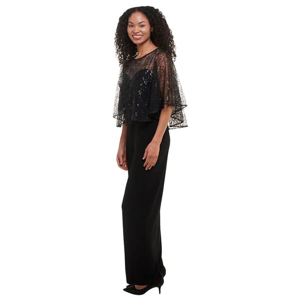 Womens Connected Apparel Sequin Caplet Overlay Jumpsuit