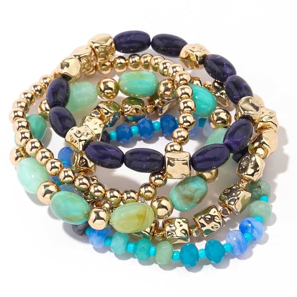 Ashley Cooper(tm) 5pc. Green & Blue Bead Multi Strand Bracelet Set - image 