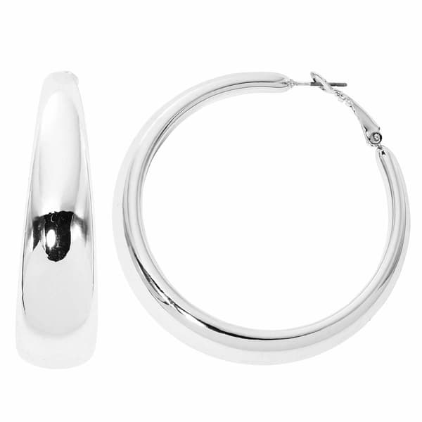 Design Collection 2in. Silver-Tone Tapered Design Hoop Earrings - image 