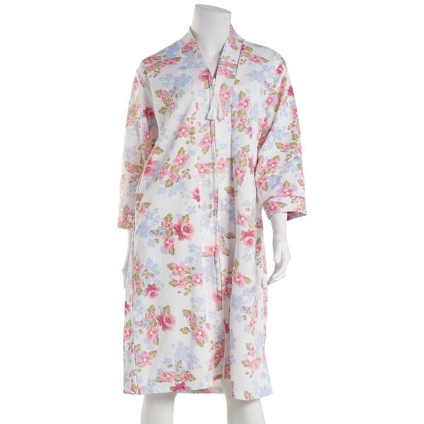 Womens Body Touch Long Sleeve 42 Floral Quilted Zip Robe - image 