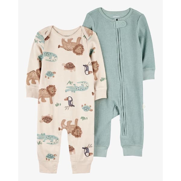 Baby Boy (NB-12M) Carter''s(R) 2pk. Safari & Solid Jumpsuits - image 