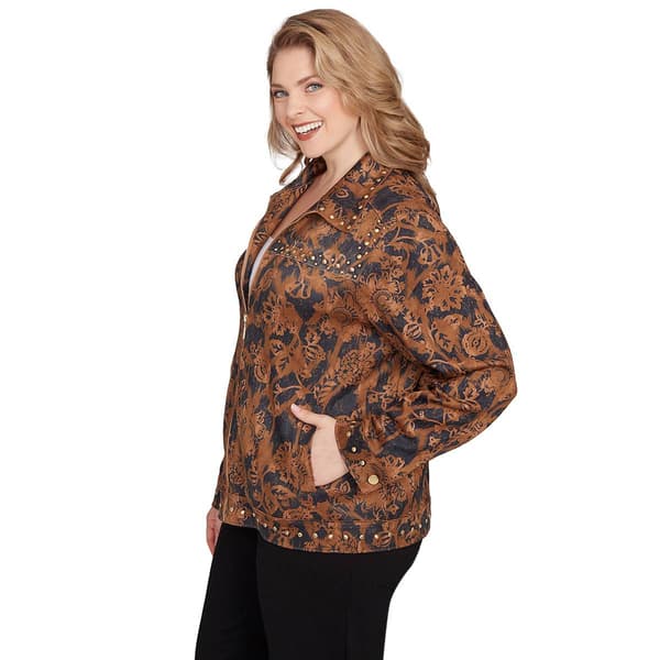 Plus Size Ruby Rd. New Neutrals Floral Wrap Suede Jacket