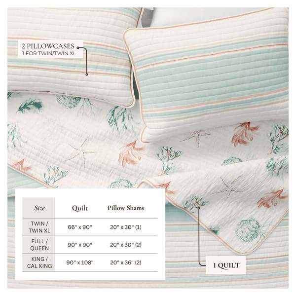 FreshFolds St. Augustine 3pc. Reversible Kelp Breeze Quilt Set