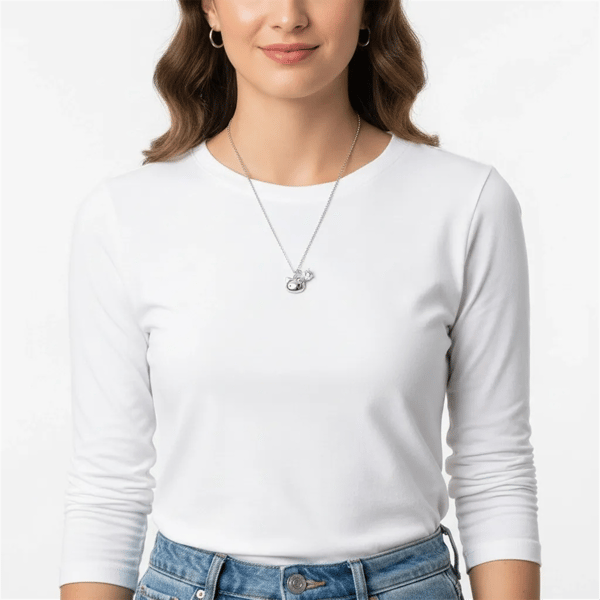 Saffron Sterling Silver Moissanite Diamond Kitty Charm Necklace