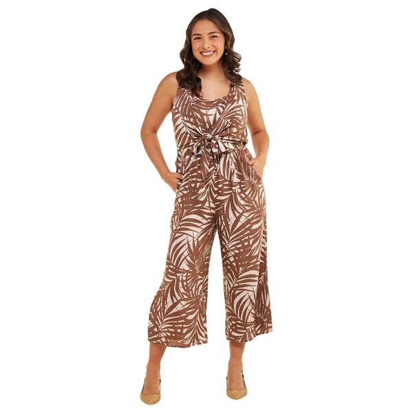 Womens Connected Apparel Sleeveless Print Tie Front Jumpsuit - image 