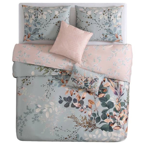 Bebejan&#174; Peach Leaves on Sage Cotton 5pc Reversible Comforter Set