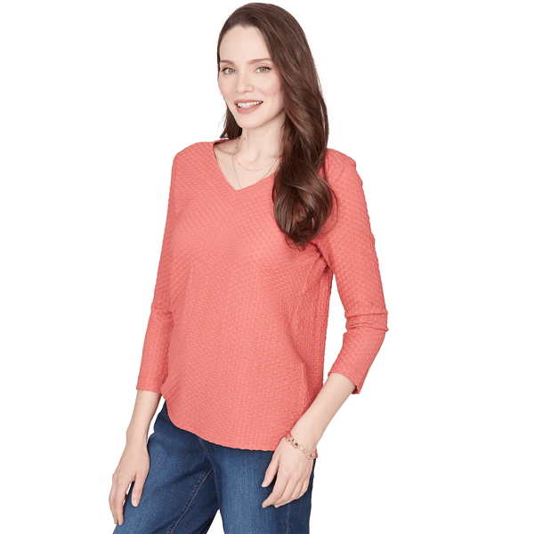 Plus Size Emaline Key Items 3/4 Sleeve V Neck Textured Tee