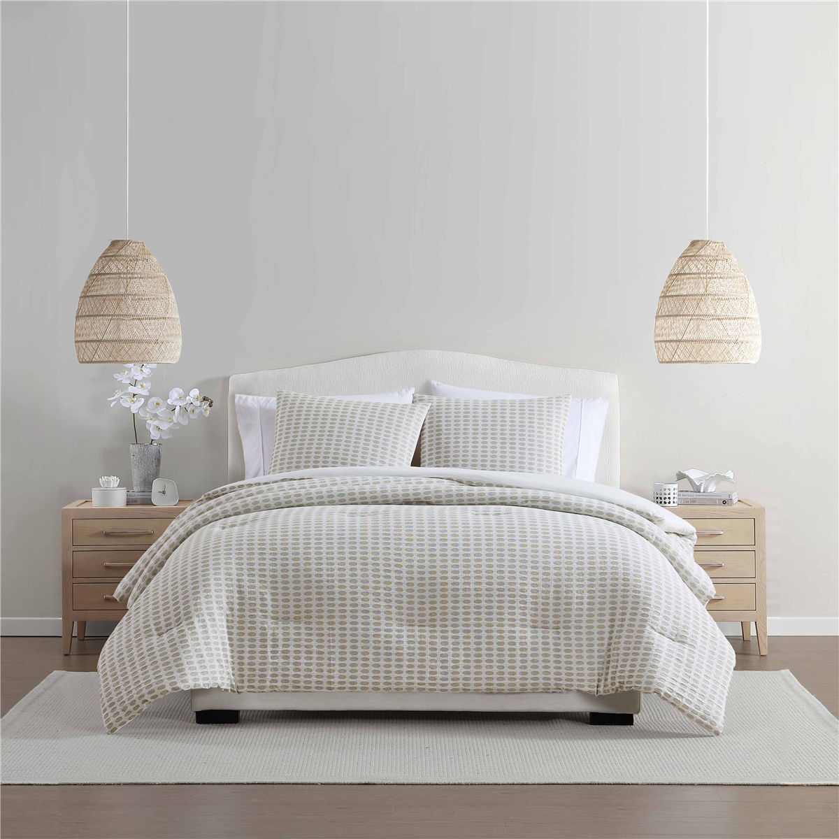 Palm Aire Selena 3pc. Beige/Sage Geometric Cotton Comforter Set