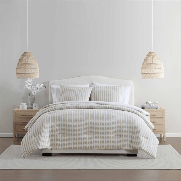 Palm Aire Selena 3pc. Beige/Sage Geometric Cotton Comforter Set
