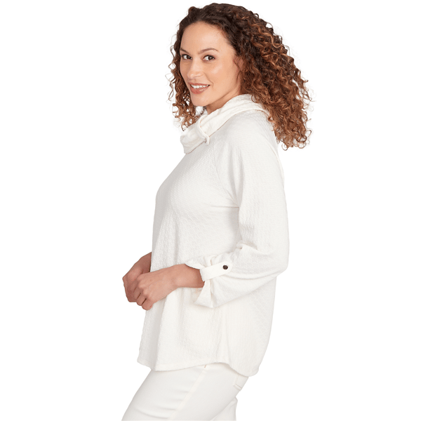 Womens Ruby Rd. Nouveau Chic Cowl Neck Roll Tab Sleeve Blouse