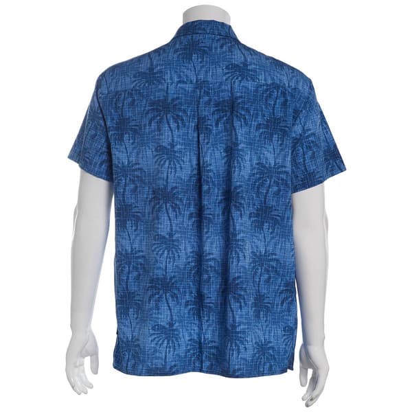 Young Mens VSTR Short Sleeve Palm Trees Button Down Shirt - Blue