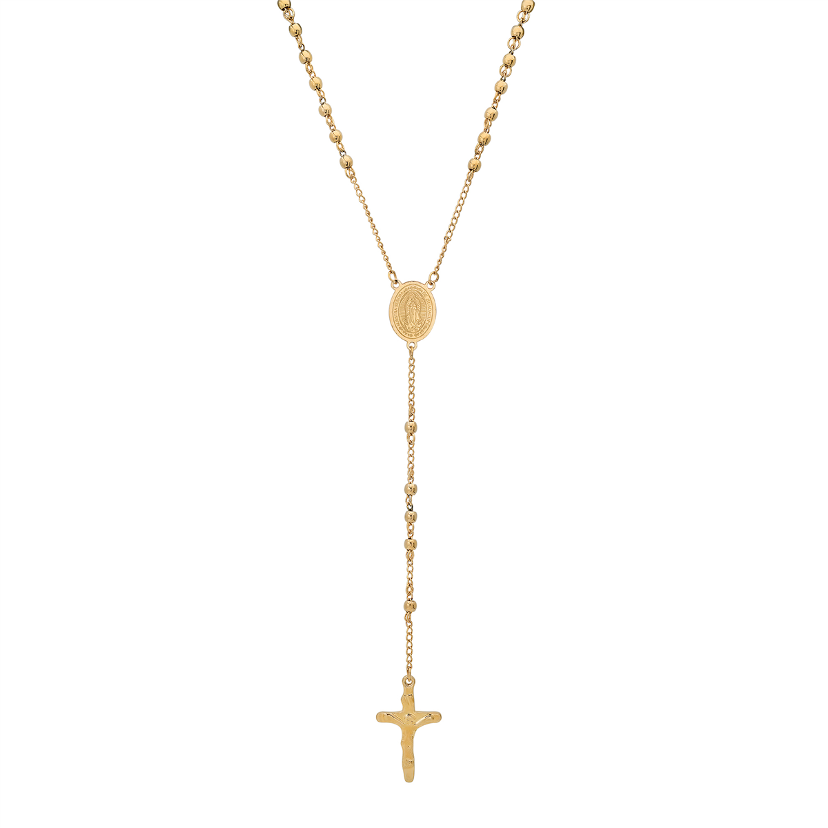 Mens Iron Saints 18kt. Gold Plated Medal & Cross Beaded Rosary
