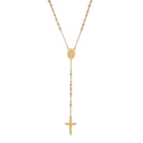 Mens Iron Saints 18kt. Gold-Plated Medal & Cross Beaded Rosary - image 