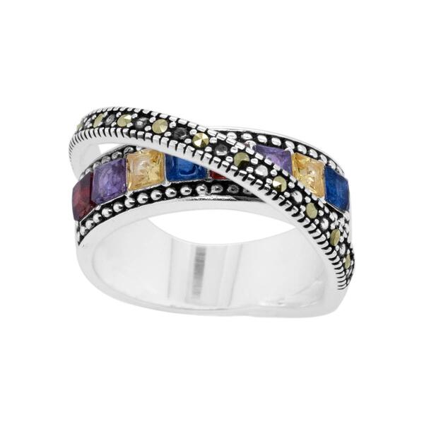 Marsala Multi-Color Marcasite Cubic Zirconia w/ Glass Ring - image 