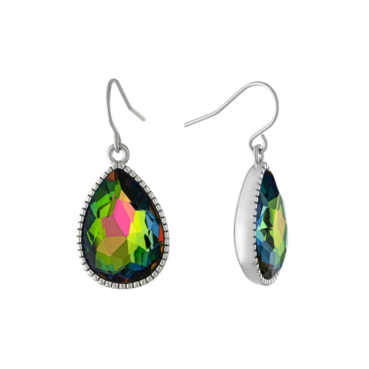 Athra Fine Silver Plated Purple Crystal Teardrop Earrings
