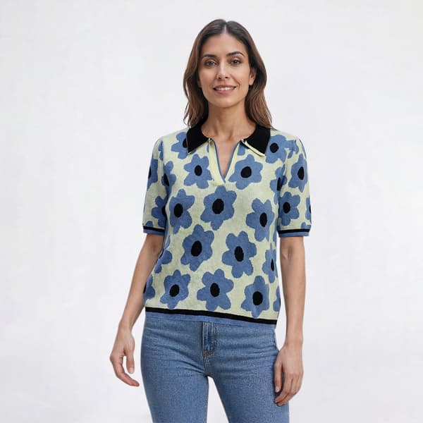 Womens Nanette Lepore Short Sleeve V Neck Retro Floral Sweater - image 