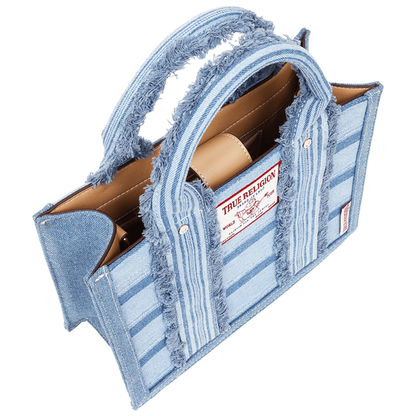 True Religion Multi-Stripe Denim Modern Tote With Crossbody Strap