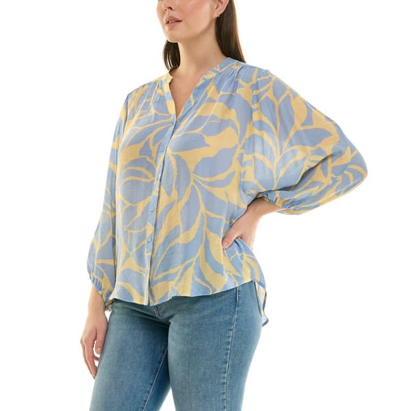 Womens Zac & Rachel 3/4 Sleeve Front Button Large Floral Blouse