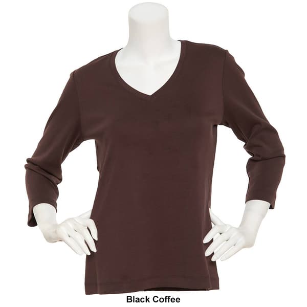 Womens Preswick &amp; Moore 3/4 Sleeve V-Neck Solid Top