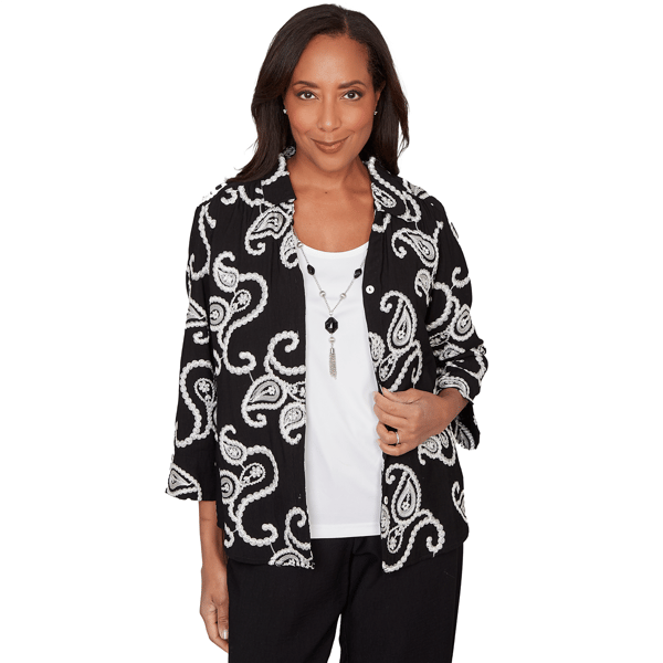 Petites Alfred Dunner Crowd Pleaser Paisley Embroidered Two In O - image 