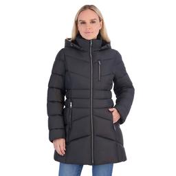 Womens Calvin Klein Long Puffer Coat with Chest Zipper
