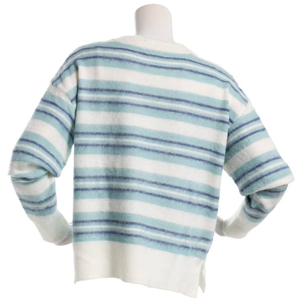 Juniors No Comment Multi Side Stripe Brush Crew Neck Sweater