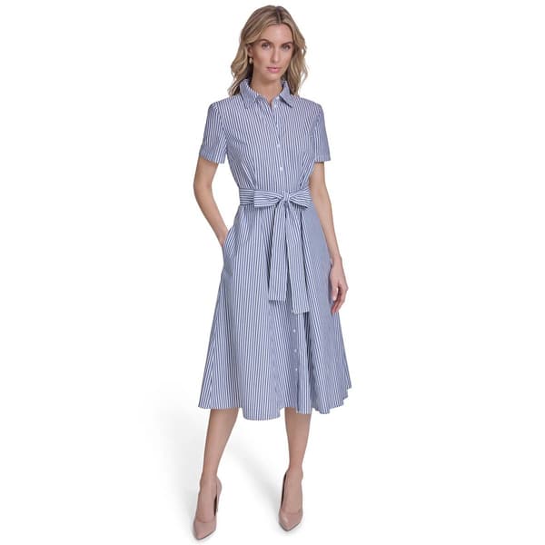 Womens Tommy Hilfiger Short Sleeve Stripe Belt Waist Shirtdress - image 