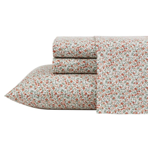 Laura Ashley Emogene 100% Cotton Orange Floral Sheet Set