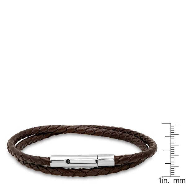 Mens Brown Leather Braided Wrap Bracelet