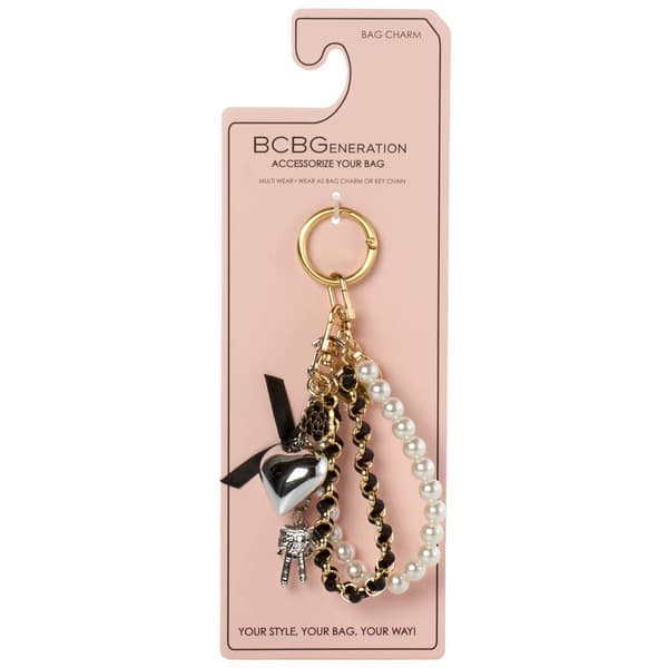 BCBG Generation Multi Beaded Bag Charm with Logo Coin