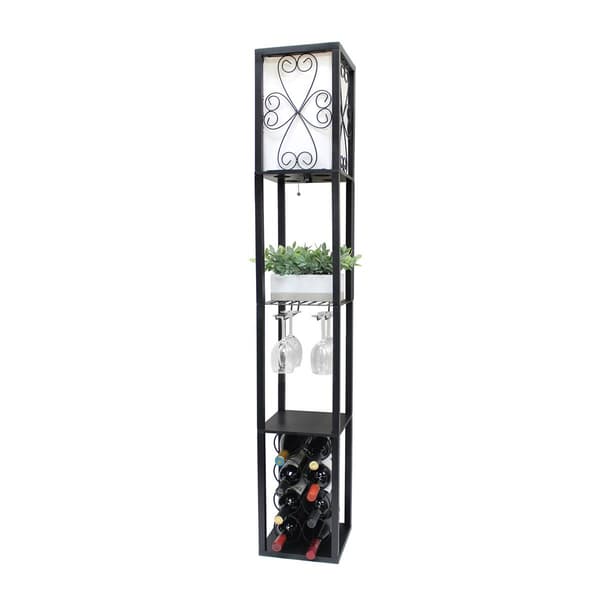 Simple Designs Floor Lamp Etagere Organizer w/Linen Shade