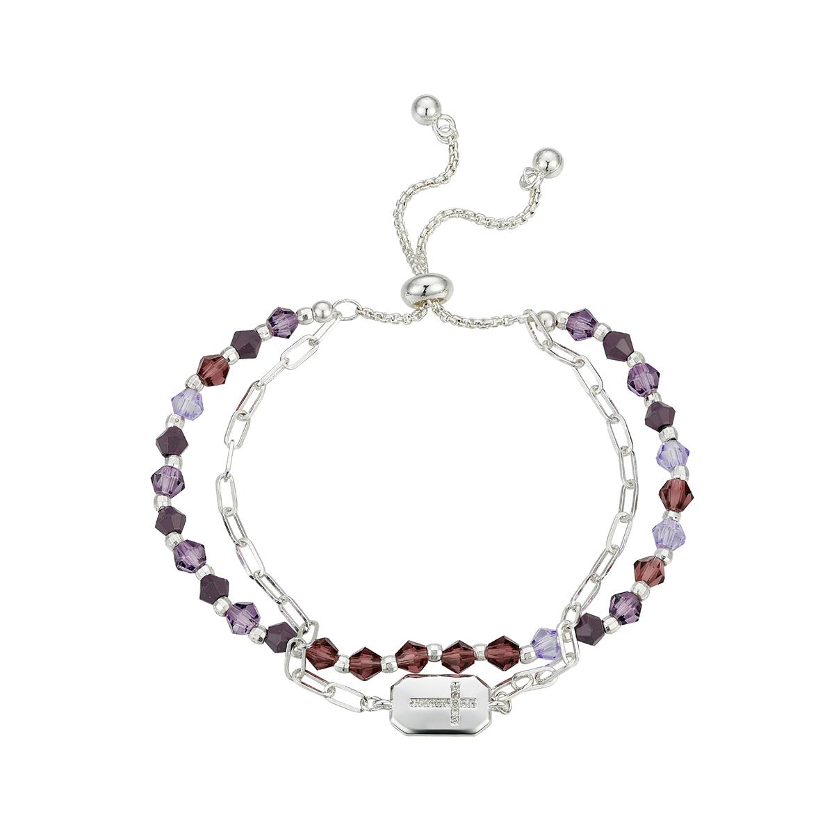 Shine CZ Cross Crystal Double Strand Bolo Bracelet