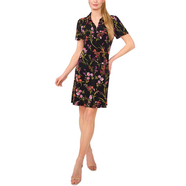 Womens Cece Flutter Sleeve Floral Polo Shift Dress