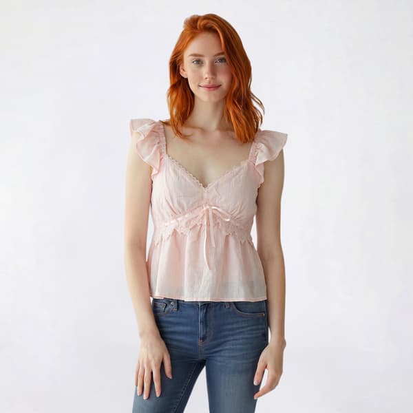 Juniors Trixxi Solid Stripe Flutter Sleeve Lace Babydoll Top