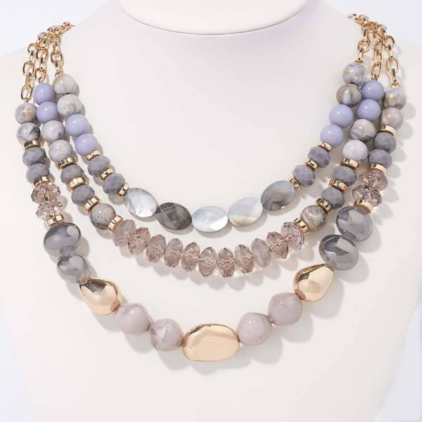 Ashley Cooper(tm) Gold-Tone Chunky Nugget & Grey Bead Short Necklace - image 