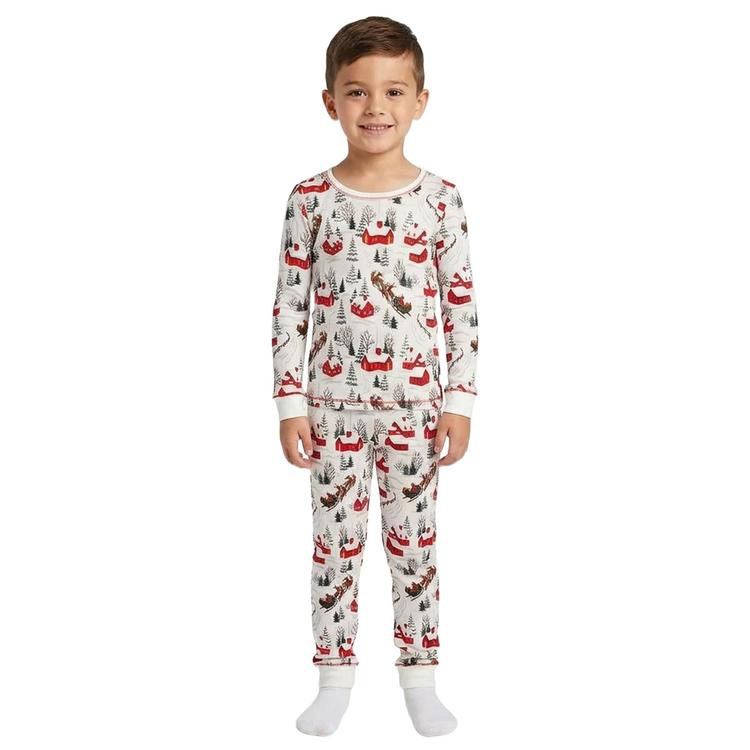 Kid Poppy & Clay Long Sleeve Winter Cottage Scene Pajama Set