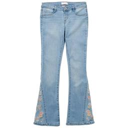 Girls (7-12)Squeeze Flare Jeans w/ Pastel Butterfly Embroidery