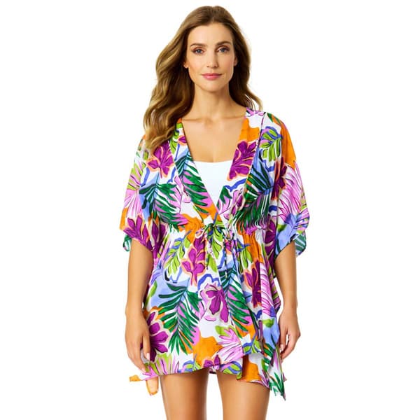 Womens Anne Cole Mod Tropical Tie Front Kaftan Cover-Up - image 