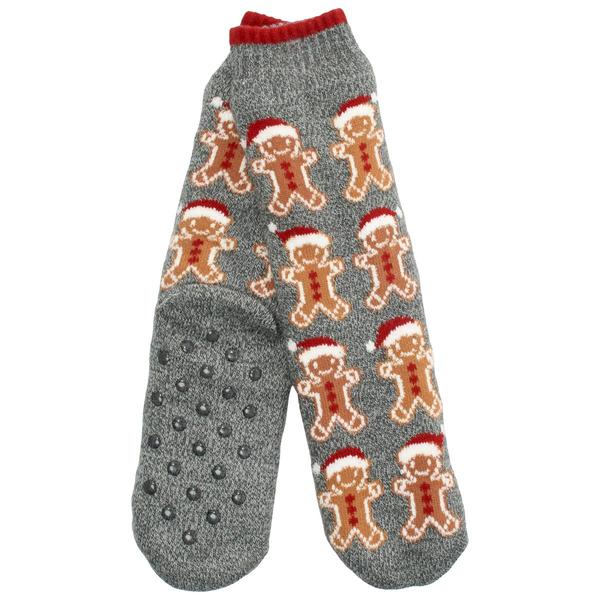 Womens Fuzzy Babba Christmas Cozy Gingerbread Slipper Socks - image 
