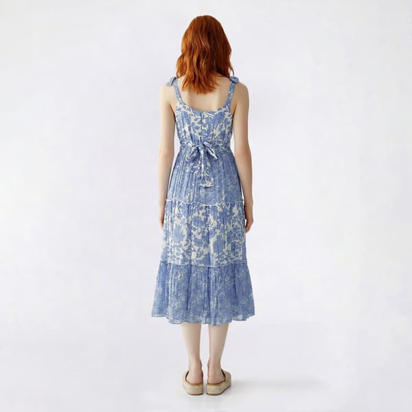 Juniors Trixxi Mix Print Tie Shoulder Cross Waist Midi Dress