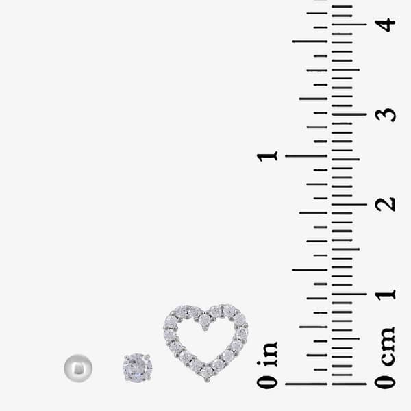 Forever New Sterling Silver Ball, CZ Stud, and Heart Earring Set