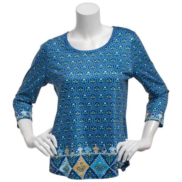 Womens OneWorld 3/4 Sleeve Ikat Floral Sublimation Tee - image 