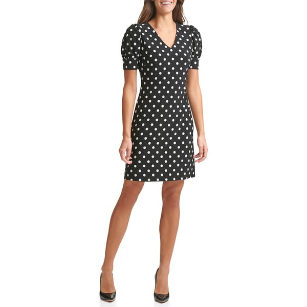 Womens Tommy Hilfiger Puff Sleeve V-Neck Ity Dot Dress - image 