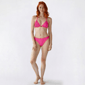 Juniors Mykonos Blue 2pc Lettuce Edge Bikini Contrast Edge Pink - image 1