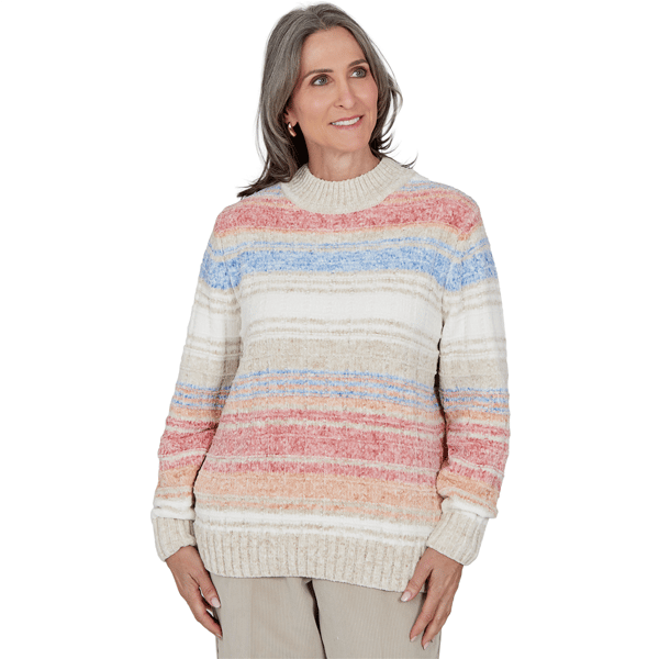 Petite Alfred Dunner Sunset Ridge Space Dye Stripe Sweater