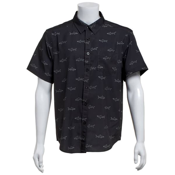 Mens Joe Marlin Sharks Short Sleeve Button Down Shirt - image 