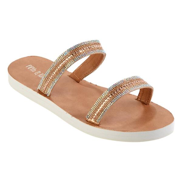 Womens Fifth & Luxe Rhinestone 2 Strap Slide Sandals - image 