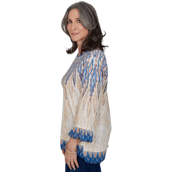 Womens Alfred Dunner Tuscany 3/4 Sleeve Ikat Burnout Blouse