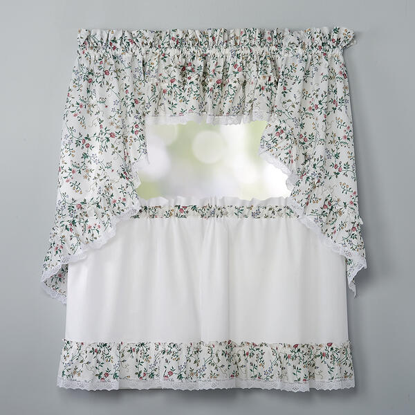 Country Floral Print Ruffled Tiered Curtains - image 
