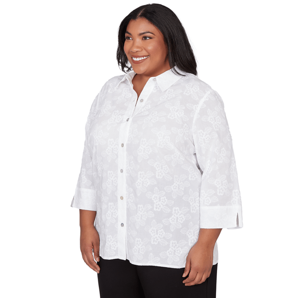 Plus Size Alfred Dunner Classics 3/4 Sleeve Floral Button Down